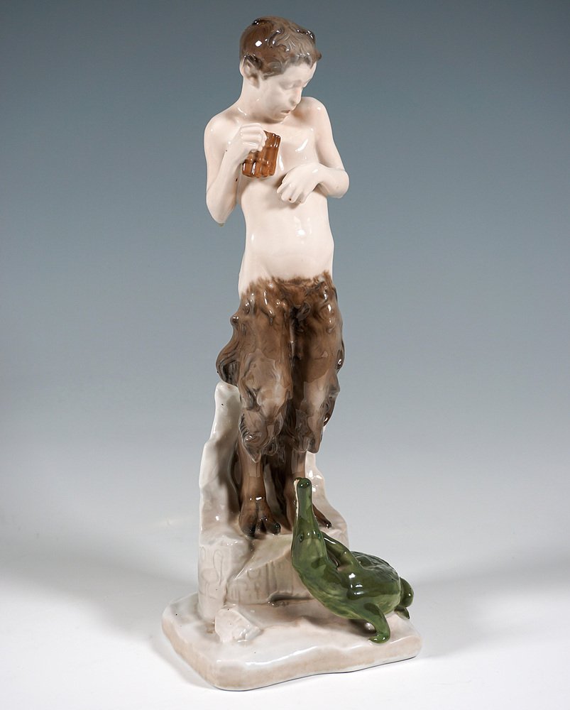 Faun with Crocodile Figurine in Porcelain from Rosenthal, Germany, 1924