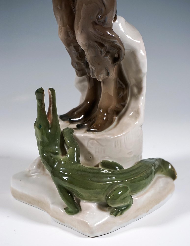 Faun with Crocodile Figurine in Porcelain from Rosenthal, Germany, 1924