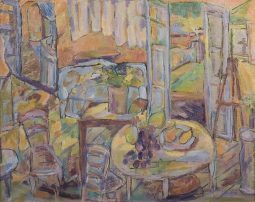 Fauve Interior and Garden Scene, Mid 20th-Century, Oil on Canvas, Framed-AOI-1106747