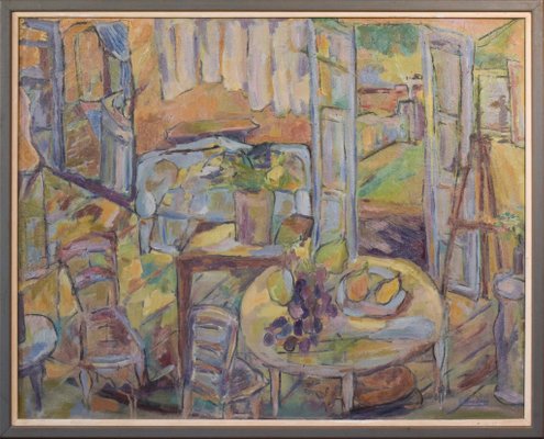 Fauve Interior and Garden Scene, Mid 20th-Century, Oil on Canvas, Framed-AOI-1106747