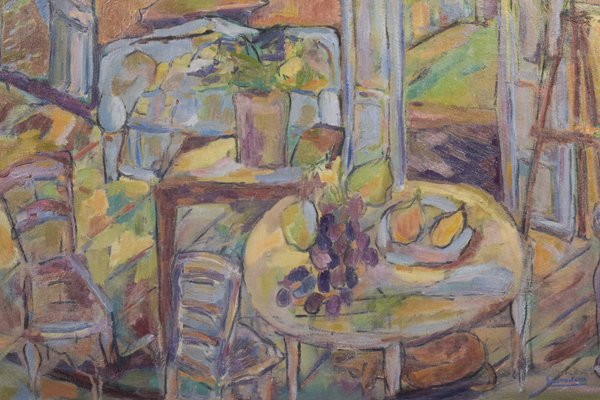 Fauve Interior and Garden Scene, Mid 20th-Century, Oil on Canvas, Framed-AOI-1106747