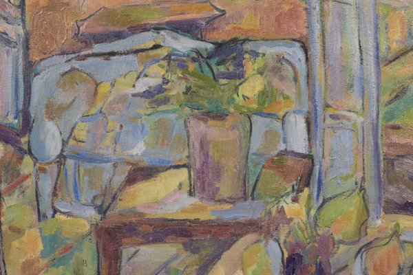 Fauve Interior and Garden Scene, Mid 20th-Century, Oil on Canvas, Framed-AOI-1106747