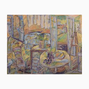 Fauve Interior and Garden Scene, Mid 20th-Century, Oil on Canvas, Framed-AOI-1106747