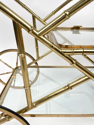 Faux Bamboo Brass & Glass Serving Bar Cart, Italy, 1960s-LYQ-1171342