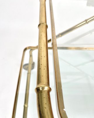 Faux Bamboo Brass & Glass Serving Bar Cart, Italy, 1960s-LYQ-1171342