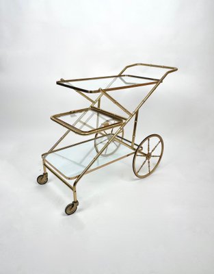 Faux Bamboo Brass & Glass Serving Bar Cart, Italy, 1960s-LYQ-1171342