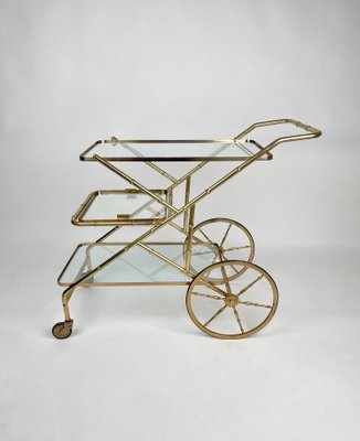 Faux Bamboo Brass & Glass Serving Bar Cart, Italy, 1960s-LYQ-1171342