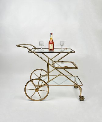 Faux Bamboo Brass & Glass Serving Bar Cart, Italy, 1960s-LYQ-1171342