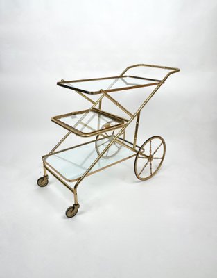 Faux Bamboo Brass & Glass Serving Bar Cart, Italy, 1960s-LYQ-1171342