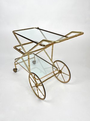 Faux Bamboo Brass & Glass Serving Bar Cart, Italy, 1960s-LYQ-1171342