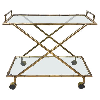 Faux Bamboo Brass & Smoked Glass Serving Cart from Rue Royale, France, 1960s-LYQ-1219153