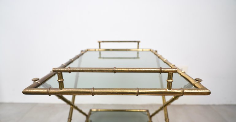 Faux Bamboo Brass & Smoked Glass Serving Cart from Rue Royale, France, 1960s-LYQ-1219153