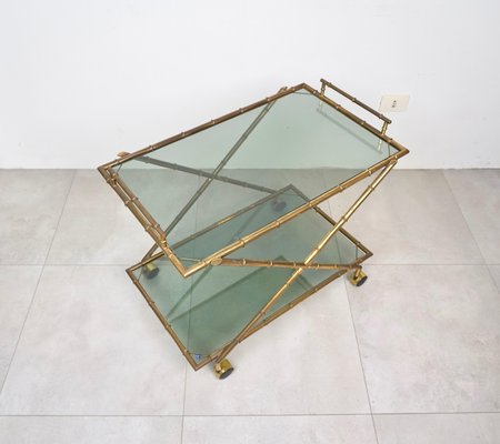 Faux Bamboo Brass & Smoked Glass Serving Cart from Rue Royale, France, 1960s-LYQ-1219153