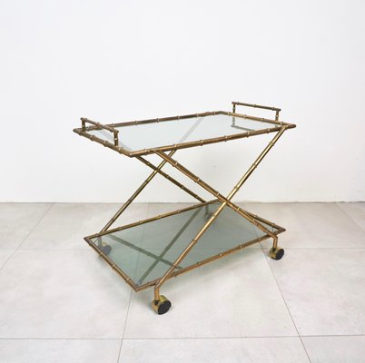 Faux Bamboo Brass & Smoked Glass Serving Cart from Rue Royale, France, 1960s-LYQ-1219153