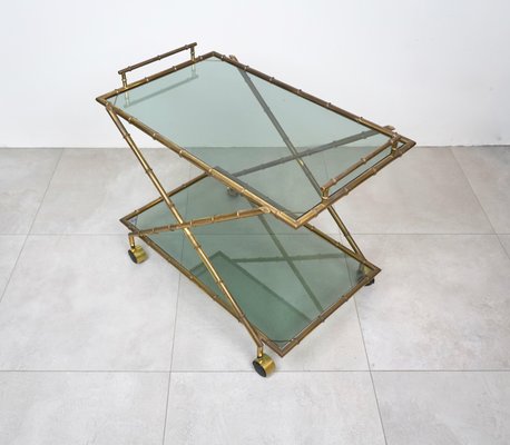 Faux Bamboo Brass & Smoked Glass Serving Cart from Rue Royale, France, 1960s-LYQ-1219153