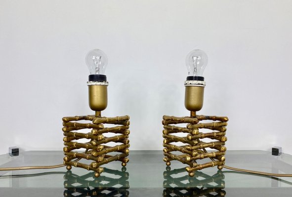 Faux Bamboo & Brass Table Lamp, Italy, 1960s-LYQ-1171621