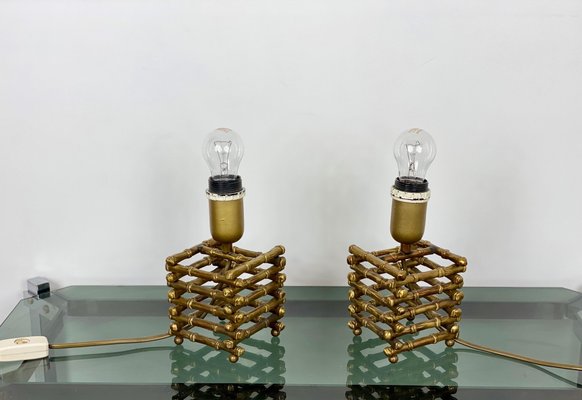 Faux Bamboo & Brass Table Lamp, Italy, 1960s-LYQ-1171621