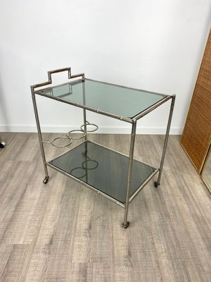 Faux Bamboo Silver & Glass Cart Trolley, Italy, 1970s-LYQ-1171646