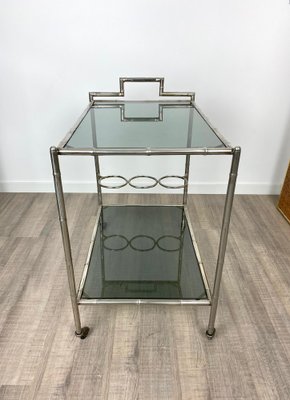 Faux Bamboo Silver & Glass Cart Trolley, Italy, 1970s-LYQ-1171646