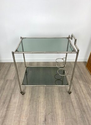 Faux Bamboo Silver & Glass Cart Trolley, Italy, 1970s-LYQ-1171646