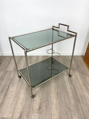 Faux Bamboo Silver & Glass Cart Trolley, Italy, 1970s-LYQ-1171646