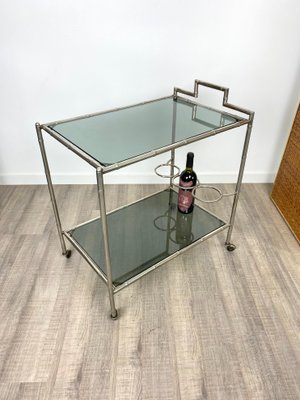 Faux Bamboo Silver & Glass Cart Trolley, Italy, 1970s-LYQ-1171646