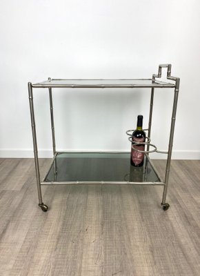 Faux Bamboo Silver & Glass Cart Trolley, Italy, 1970s-LYQ-1171646