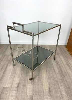 Faux Bamboo Silver & Glass Cart Trolley, Italy, 1970s-LYQ-1171646