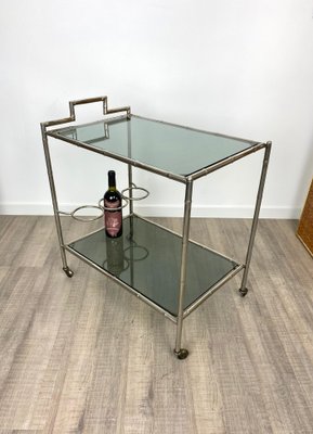 Faux Bamboo Silver & Glass Cart Trolley, Italy, 1970s-LYQ-1171646