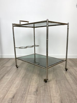 Faux Bamboo Silver & Glass Cart Trolley, Italy, 1970s-LYQ-1171646