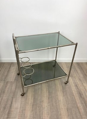 Faux Bamboo Silver & Glass Cart Trolley, Italy, 1970s-LYQ-1171646