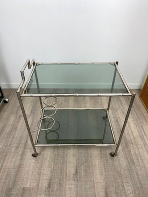 Faux Bamboo Silver & Glass Cart Trolley, Italy, 1970s-LYQ-1171646