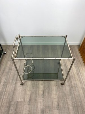 Faux Bamboo Silver & Glass Cart Trolley, Italy, 1970s-LYQ-1171646