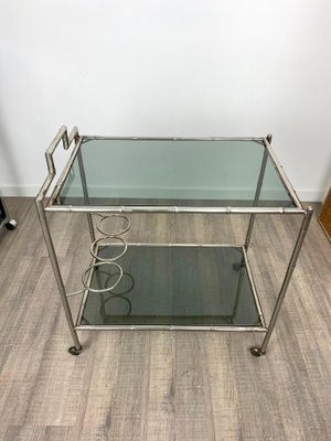 Faux Bamboo Silver & Glass Cart Trolley, Italy, 1970s-LYQ-1171646