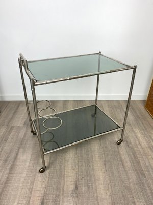 Faux Bamboo Silver & Glass Cart Trolley, Italy, 1970s-LYQ-1171646