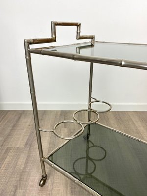 Faux Bamboo Silver & Glass Cart Trolley, Italy, 1970s-LYQ-1171646