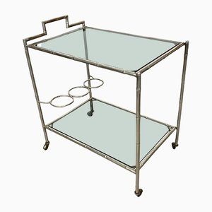 Faux Bamboo Silver & Glass Cart Trolley, Italy, 1970s-LYQ-1171646