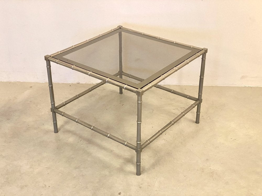 Faux Bamboo Silvered Brass Coffee Table from Maison Baguès, 1970s