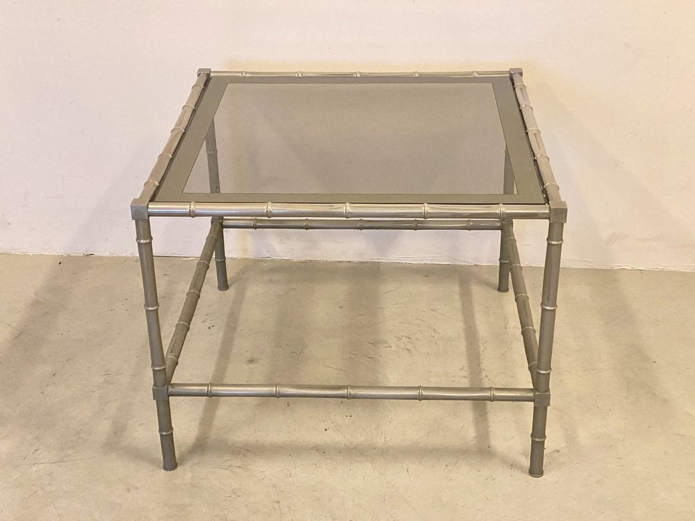 Faux Bamboo Silvered Brass Coffee Table from Maison Baguès, 1970s