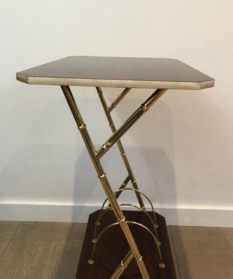 Faux-Bamboo Style Mahogany & Golden Metal Stand-BA-1365499