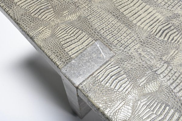 Faux Crocodile Skin and Marble Coffee Table, 1970s-QT-1263335