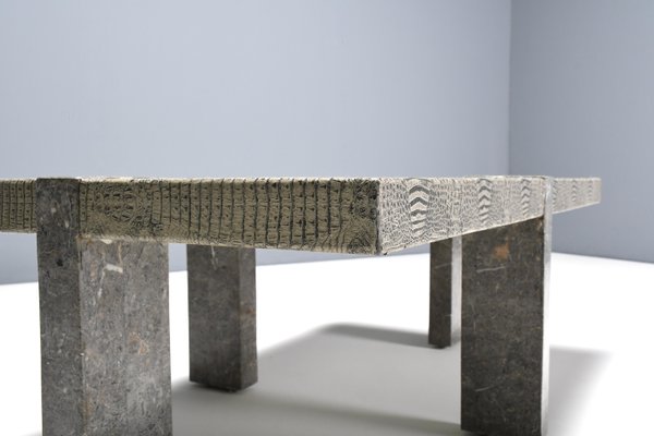 Faux Crocodile Skin and Marble Coffee Table, 1970s-QT-1263335