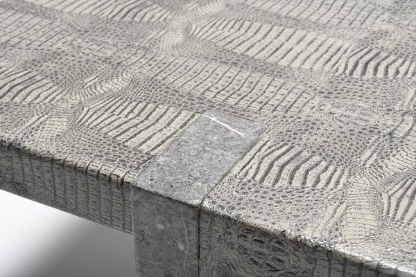 Faux Crocodile Skin and Marble Coffee Table, 1970s-QT-1263335