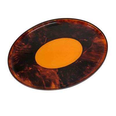 Faux Tortoiseshell Acrylic Serving Tray Centerpiece, Italy, 1970s-LYQ-1171744