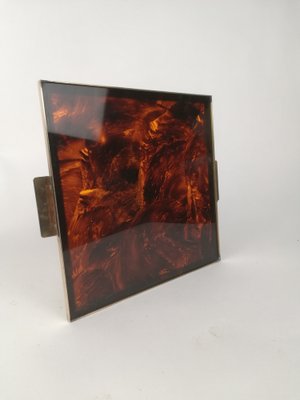 Faux Tortoiseshell and Brass Acrylic Glass Serving Tray, Italy, 1970s-UIW-1401240