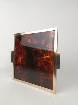 Faux Tortoiseshell and Brass Acrylic Glass Serving Tray, Italy, 1970s-UIW-1401240