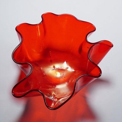 Fazzoletto Handkerchief Vase in Red Murano Glass from Venini, Italy, 1950s-KJP-1797799