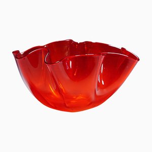 Fazzoletto Handkerchief Vase in Red Murano Glass from Venini, Italy, 1950s-KJP-1797799