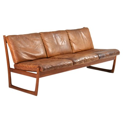 Fd130 Teak Sofa in Cognac Leather Peter Hvidt for France & Søn / France & Daverkosen, Denmark, 1950s-TE-1783751