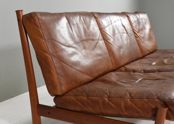 Fd130 Teak Sofa in Cognac Leather Peter Hvidt for France & Søn / France & Daverkosen, Denmark, 1950s-TE-1783751